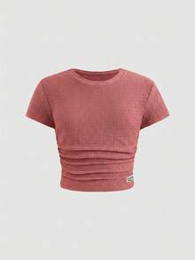 SHEIN Tween Girls Bow Ribbed Print T-Shirt And Leggings 2 Pieces Set, Casual Daily Fashion Versatile,Kids - Pink - View 4