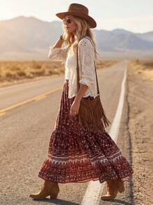 LanaWest Chân váy hoa nhí đa năng kiểu phương Tây mới, thích hợp mặc thường ngày. - Nhiều màu - Xem 3