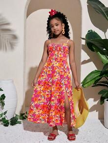 SHEIN Tween Girl Pink Floral Summer Boho Holiday Dress,Backless Ditsy Floral Bohemian Style Maxi Dress,Teen Girls Picnic Long Casual Vacation Beach Dress - Multicolor - View 5