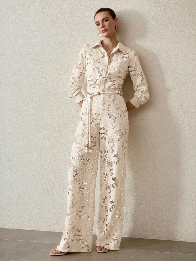 WOMEN'S GUIPURE LACE STRAIGHT LEG PANTS