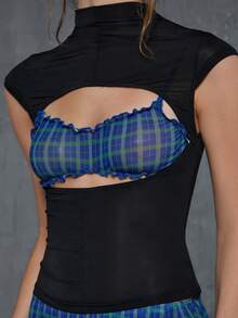 COUREZ 透视短袖修身镂空网纱内衬上衣 / Y2K 夏季女装 黑色镂空短袖上衣 外出穿搭 音乐节穿搭 演唱会穿搭 夏季上衣 夏季女装 春季女装 - 彩色 - 查看 7