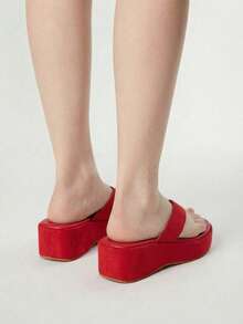 ROMWE Kawaii Dép xỏ ngón đế dày kiểu retro dành cho nữ, phù hợp với trang phục mùa xuân hè. - Đỏ - Xem 4