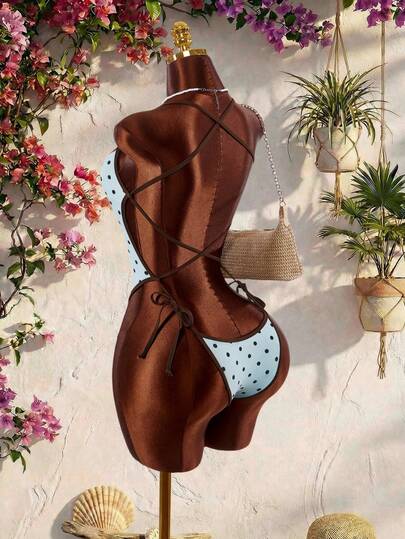 Amplova Costume da bagno intero donna con dettagli a contrasto senza schienale, adatto per vacanze e San Valentino, sexy