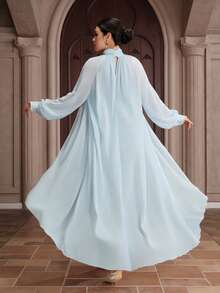 Graceveil 女士优雅奢华飘逸雪纺褶皱领双层连衣裙，适合派对穿着 - 淺藍色 - 查看 2