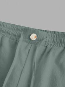 VIVINTIMO Men's Solid Color Oblique Pocket Knotted Casual Shorts, Spring/Summer - Mint Green - View 3
