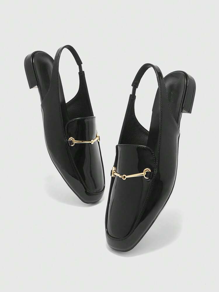 CUCCOO BIZCHIC Women Shoes Spring And Autumn New Black Mirror Fashionable Versatile Square Toe Flat Bottom Slip-On Loafers Women's Flat Shoes Light Commuting Comfortable Slingback Women Shoes Suitable For Office, Home, Outdoor And Other Places