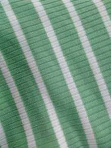 Flirla Women's Striped Square Neck Cropped Tank Top And Side Slit Fitted Mini Skirt 2 Pieces Set - Mint Green - View 8
