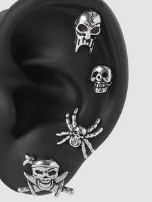 MortiRose 4PCS Gothic Style Earrings Punk Disc Studs Cartilage Earrings Stud Skull Helix Ear Tragus Piercing Body Jewelry,Goth/Gothic/Punk/Grunge/Dark Gothic,Streetwear,Summer/Festival/Prom/Party,Vintage,Stainless Steels,Hypoallergenic,Piercing - Steel color - View 2