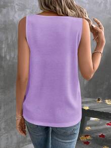 Zayélia Women's Solid Color V-Neck Casual Versatile Tank Top - Purple - View 2