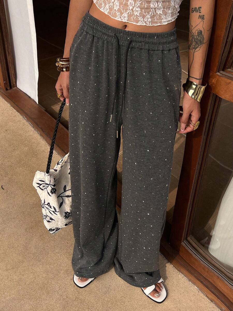 Livesso Pantaloni casual e morbidi da donna decorati con strass - nero - Visualizzare 1