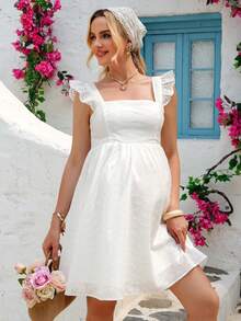 SHEIN Maternity Floral Lace Backless Dress For Summer - White - View 5