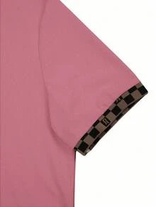 Manfinity Mode Men's Casual Checkerboard Patchwork Short Sleeve Polo Shirt, Summer Golf Shirt For Men Shirts For Men Graphic Polo For Men Designer Shirts Customised Shirt - Coral Pink - View 3