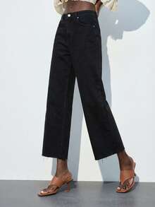 SHEIN Maija Women's Ankle Length Straight Leg Jeans - Black - View 6
