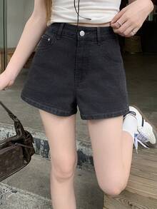 DAZY 女士纯色休闲夏季牛仔短裤 - 灰色 - 查看 5
