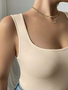 Calvaya 优雅方格针织加大码女式背心 - 杏色 - 查看 5