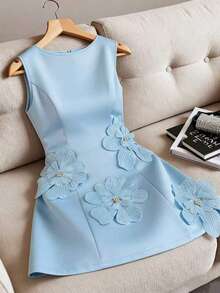 GlowEve CURVE 大码女士优雅奢华缀饰连衣裙，春夏婚礼宾客派对场合礼服，2026新款高品质蓝色连衣裙，女士正装连衣裙，女士春季连衣裙，最新款连衣裙，优雅设计，修身剪裁，适合情人节、复活节、劳动节、生日、约会、派对、正式场合、教师节、活力四射的场合、旅行、春夏穿着。 - 藍色 - 查看 3