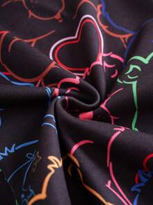 SHEIN X Care Bears 女士卡通印花弹力腰带打底裤 - 黑色 - 查看 4