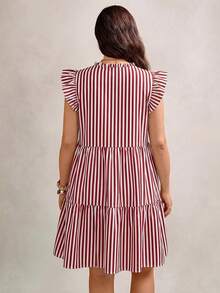 Zelara Plus Size Women Casual Striped Cap Sleeve Dress - Burgundy - View 2