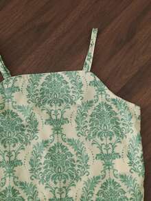 年轻女孩印花吊带背心和阔腿裤休闲装 - 白色 - 查看 3