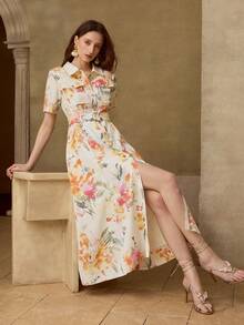 MOTF PREMIUM WOMEN'S LINEN PRINTED DRESS, SPRING/SUMMER - Multicolor - View 3