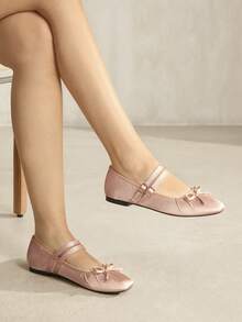 MOTF WOMEN'S ELEGANT MINIMALIST COMMUTING SOLID COLOR BOW DECOR DOUBLE BUCKLE STRAPS BALLET FLATS SHOES FOR CHRISTMAS - Khaki - View 6