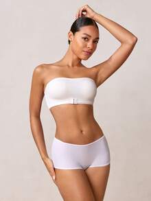 Veilyse Women Front Closure Strapless Bra Push Up Removable Padding Wireless Sexy Bandeau Tube Bra Comfort Tube Top Adjustable Anti Slip Rubber Strips Intimates Lingerie Black Basic Breathable Fabric Women Underwear ﻿ ﻿For Summerfor Summer - White - View 4