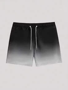 Open Phase 男士渐变抽绳沙滩短裤，速干，适合游泳、运动和跑步，方腿泳衣，温泉短裤，夏威夷风，复古美式，男女通用，宽松版型夏季服装——适合日常穿着和夏季度假穿着。 - 黑與白 - 查看 1