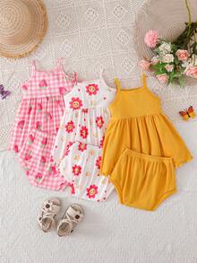 SHEIN Playful Pals Bộ 3 quần yếm mềm mại và dễ thương cho bé gái - Nhiều màu - Xem 3