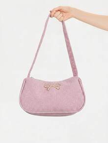 ROMWE Kawaii Túi đeo vai nữ màu trơn, nhẹ, sang trọng, trang trí nơ, màu hồng. - Hồng - Xem 6
