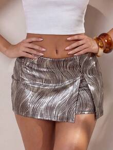 Glamine 女士全印花时尚百搭约会/旅行短裙，春夏款 - 棕色 - 查看 3