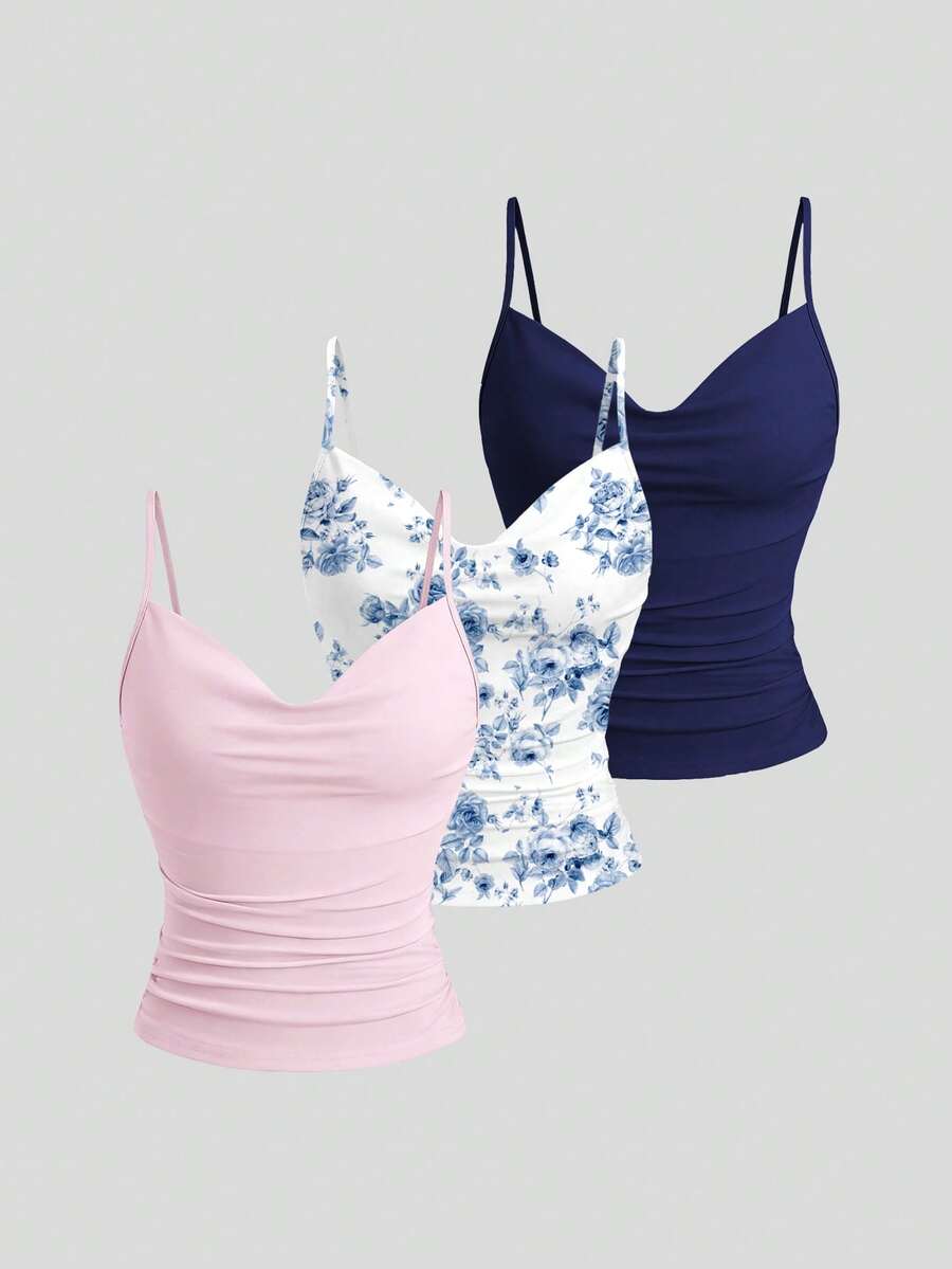 Sweetra 3pcs Set Women Slimming Camisole Top , Versatile Y2K Top - Multicolor - View 1