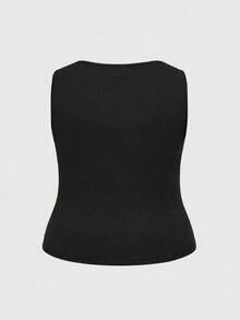 ROMWE Goth 哥特暗黑蝴蝶、蝙蝠、太阳、月亮、星星、飞蛾、蛇、花卉花园植物眼睛印花加大码黑色背心 - 黑色 - 查看 2