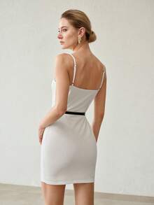 MOTF PREMIUM SOLID BUSTIER SLIP SHORT DRESS WITH BELT PARTY WHITE SUMMER ELEGANT - White - View 3