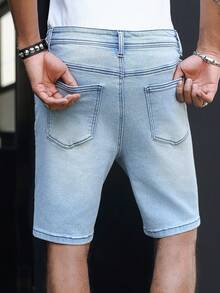 Manfinity EMRG Quần short denim nam màu xanh lam in họa tiết, phong cách đường phố thường ngày, rách rưới. - Rửa nhẹ - Xem 2