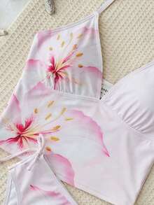 SHEIN Bộ bikini hai mảnh họa tiết hoa màu vàng dành cho thiếu nữ, thích hợp cho kỳ nghỉ biển, mùa xuân/hè. - Hồng - Xem 8