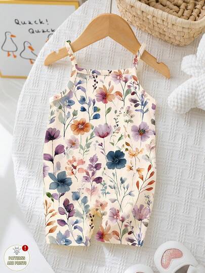 Baby Girl Casual Ditsy Floral Bohemian Romper, Cream Apricot Color, Spaghetti Strap Jumpsuit Suitable For Spring/Summer Y2K, Cute Kids' Daily Fashion, Kids Fall Fashion, Fall New Style, Blossom Vogue, Affordable Fashion, Weekend Outfits, Sets For Kids, Easy Comfort, Cute, Spring/Summer, Polka Dot, Vacation, Chill Chill, Flower, Summer 2026