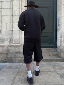 Heavens Edit 男士休闲宽松破洞牛仔阔腿短裤 - 黑色 - 查看 2