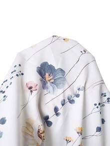 Rosumi Plus Size Women White Floral Print Patchwork Top, Summer Elegant V-Neck Short Batwing Sleeve Blouse, Bachelorette Party Tea Party Beach Vacation Top - Multicolor - View 6