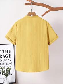 SHEIN Áo sơ mi ngắn tay cổ bẻ đa năng dành cho bé trai tuổi teen - Màu vàng - Xem 2