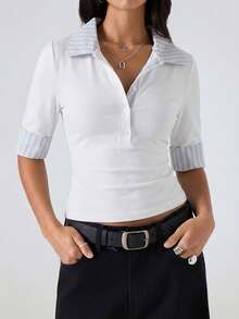 LYSMO Chiếc áo thun nữ dáng ôm thời trang tối giản mùa xuân 2026 với tay raglan phối màu, cổ bẻ nửa mở này phù hợp cho việc đi làm, Giáng sinh, Năm mới, Lễ Tạ ơn, Lễ tốt nghiệp và các dịp khác. Nó thanh lịch, đa năng và hoàn hảo cho trang phục thường ngày ở nhà. Thiết kế cổ chữ V sâu, màu trắng và sự thoải mái thường ngày khiến nó trở thành một lựa chọn tuyệt vời. - trắng - Xem 1