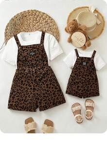 SHEIN Babygirl Cozy Corduroy Leopard Print Casual Romper - Multicolor - View 10