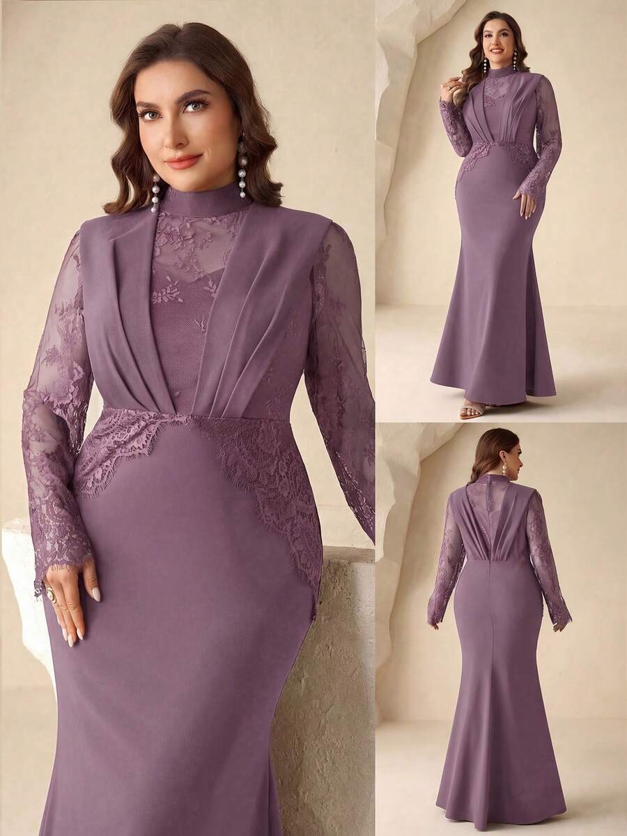 Coutiva Vestido de Festa Sofisticado, Vestido de Baile Formal, Vestido Elegante da Mãe da Noiva - Roxo - Visão 1