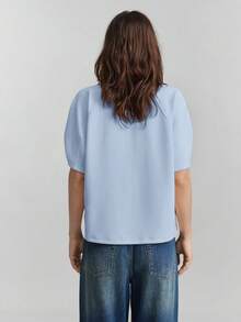 Ontre 2026 Camiseta de mujer para uso casual, de negocios y para ir a la oficina, con diseño de cuello redondo cómodo y amigable con la piel, manga raglán, silueta en H, puños con recogido, diseño de empalme corporal, con un toque moderno y urbano, con un toque vintage discreto y una estética refinada de alta calidad, ideal para el estilo de moda del aeropuerto - Azul - Ver 5