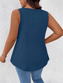 Breezaya Blusa de uso diario versátil de unicolor con cuello en V para mujer de talla grande - Neblina azul - Ver 2