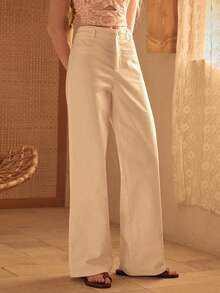 MOTF STUDIO WOMEN'S DENIM STRAIGHT LEG WOVEN WAIST JEANS - White - View 4