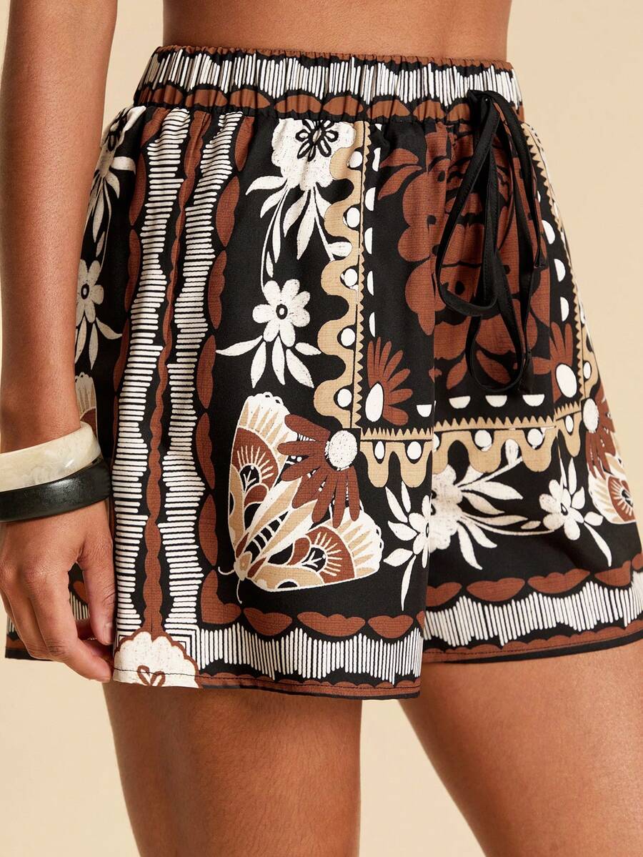 Travachic 女士宽松印花梭织短裤，春夏度假款 - 彩色 - 查看 1