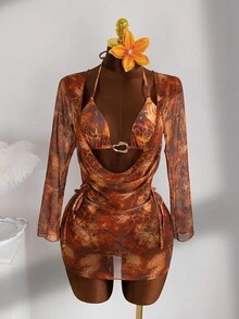 Bộ đồ bơi nữ Zestiva-D mùa hè họa tiết da báo nhuộm tie-dye bằng vải chiffon, kiểu dáng đảo nhiệt đới với khoen kim loại rỗng, đồ bơi đi biển thường ngày. - Nhiều màu - Xem 4