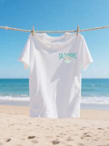 INAWLY Salty Moms Beach Club Print Summer Vacation T-Shirt - White - View 2