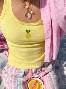 EMERY ROSE Women's Casual Lemon Embroidery Fitted Tank Top, Suitable For Summer Holiday, Daily Commute - Multicolor - View 3