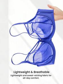 LUVLETTE Dream Curve Air 无衬垫全包覆侧支撑透气蓝色网眼基础款轻盈舒适显瘦女式文胸 - 藍色 - 查看 6